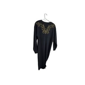 Vintage Black Sweater Dress with Gold Embroidery